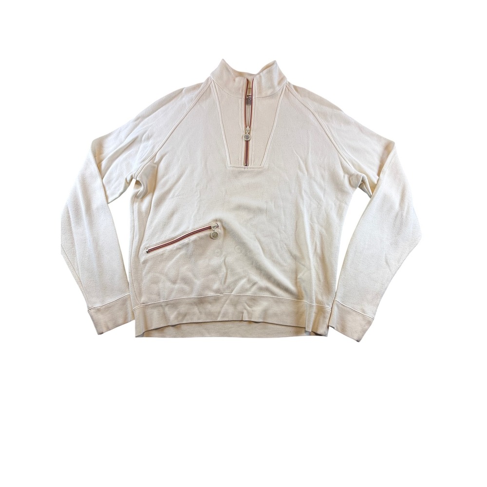 Tory Sport Ivory Quarter Zip Pullover Sweatshirt Mock Neck Small